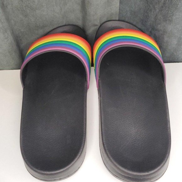 PRIDE SLIDES Slippers Rainbow LGBTQ Slip On XL 13 New! - Picture 4 of 7
